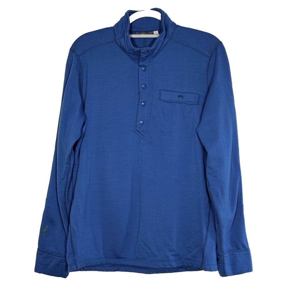 Ibex Nomad‎ 1/2 Snap Pullover M 100% Merino Wool Royal Blue Made In USA Outdoor